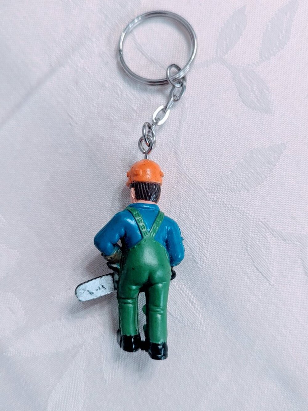 VTG Stihl Forestry Worker Chainsaw Keychain Collectible Orange Green Blue - Picture 2 of 3